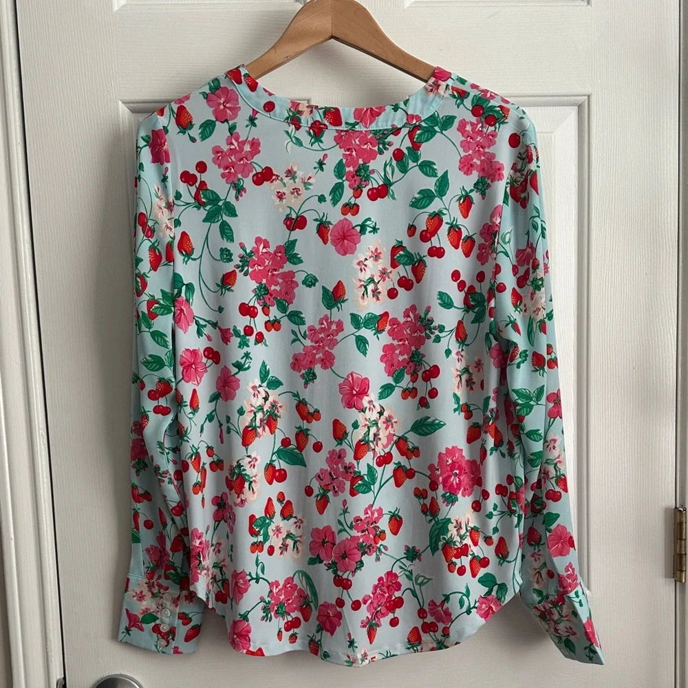 Ann Taylor Floral V-Neck Blouse - Pink and Green on White - Picture 5 of 5
